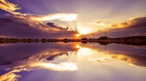 sunset, horizon, lake, clouds, saint lucia - wallpapers, picture