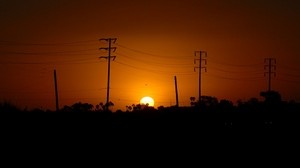 sunset, horizon, wires, shape - wallpapers, picture