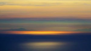 sunset, horizon, blur, water, surface, lens flare