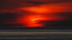 sunset, sea, horizon, dark, dusk - wallpapers, picture