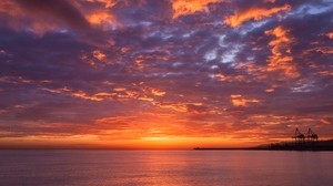 sunset, sea, sky, horizon