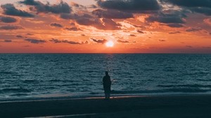 sunset, sea, silhouette, horizon, solitude, loneliness