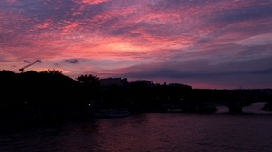 solnedgång, himmel, strand