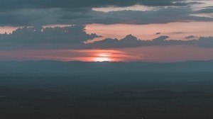 tramonto, nuvole, orizzonte, nebbia, crepuscolo