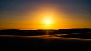 sonnenuntergang, sand, dünen, horizont, australien