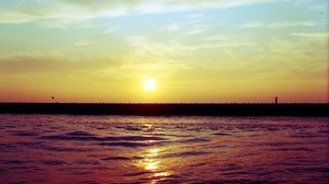 sunset, pier, sea