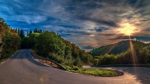 sunset, serpentine, road - wallpapers, picture