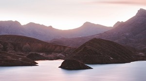 bucht, insel, berge, küste, iran - wallpapers, picture