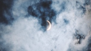 eclipse, clouds, sun, moon