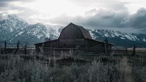 building, mountains, farm, wooden, old - wallpapers, picture