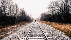 railway, loneliness, winter, rails, snow - wallpapers, picture