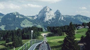 鉄道、レール、山、自然、風景