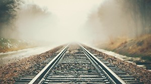 railway, fog, autumn, direction - wallpapers, picture