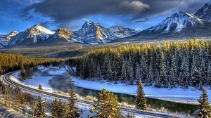 Eisenbahn, Wald, Fluss, aß, Winter, Kälte