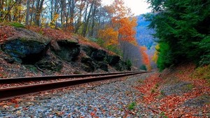 railway, sky, grass, autumn