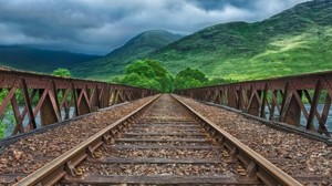 鉄道、レール、山、hdr