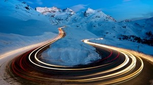 Winter, Straße, Langzeitbelichtung, Schnee