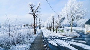 winter, city, road, street, snow