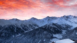 winter, mountains, dawn, structure, snow - wallpapers, picture