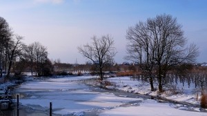 winter, ice, river, snow