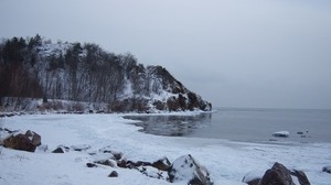 winter, lake, stones, landscape