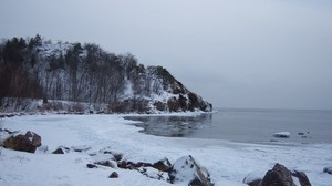 inverno, lago, pietre, paesaggio