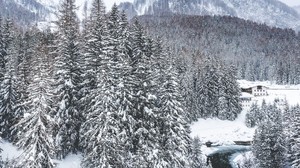 冬、雪、山、上からの眺め、イタリア