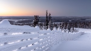 vinter, snö, staketet, snöig, rimfrost, horisont