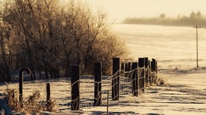 winter, snow, the fence, the fence, snowdrifts, cover, trees