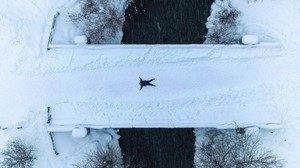 inverno, vista dall’alto, neve, uomo