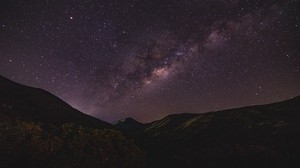 cielo estrellado, montañas, noche, Vía Láctea