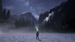 starry sky, mountains, night, loneliness