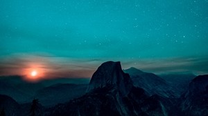 starry sky, mountains, sunrise, Yosemite Valley