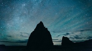 starry sky, hills, night - wallpapers, picture