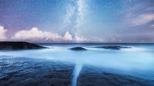 starry sky, milky way, coast, night - wallpapers, picture
