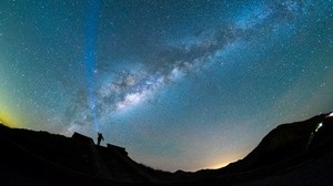 cielo estrellado, noche, hombre, silueta