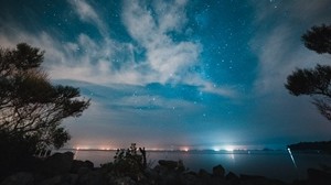 starry sky, night, sky, river - wallpapers, picture