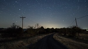 starry sky, night, turn, road, marking