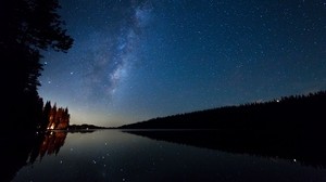 starry sky, night, stars, lake - wallpapers, picture