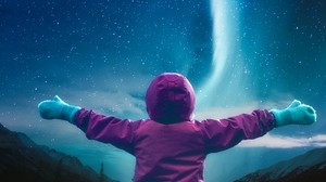 starry sky, child, space, sky - wallpapers, picture