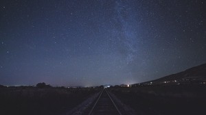 starry sky, railway, sky - wallpapers, picture
