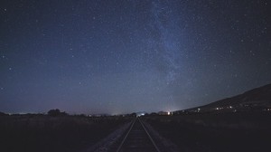 cielo estrellado, ferrocarril, cielo