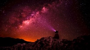 starry sky, stars, man, light, shine - wallpapers, picture