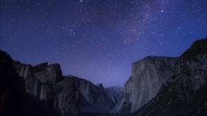 starry sky, stars, night, rocks - wallpapers, picture